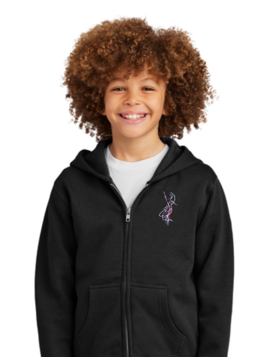 Youth Hooded Full-Zip Sweatshirt Front View Black Youth Hooded Full-Zip Sweatshirt Front View Black